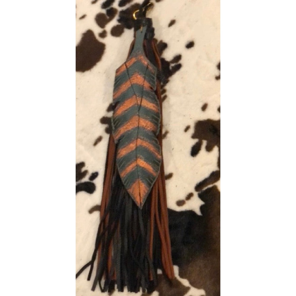 Hide Junkie Feather Bag Charm Women Multi Leather Fringe Tassel Western Boho New